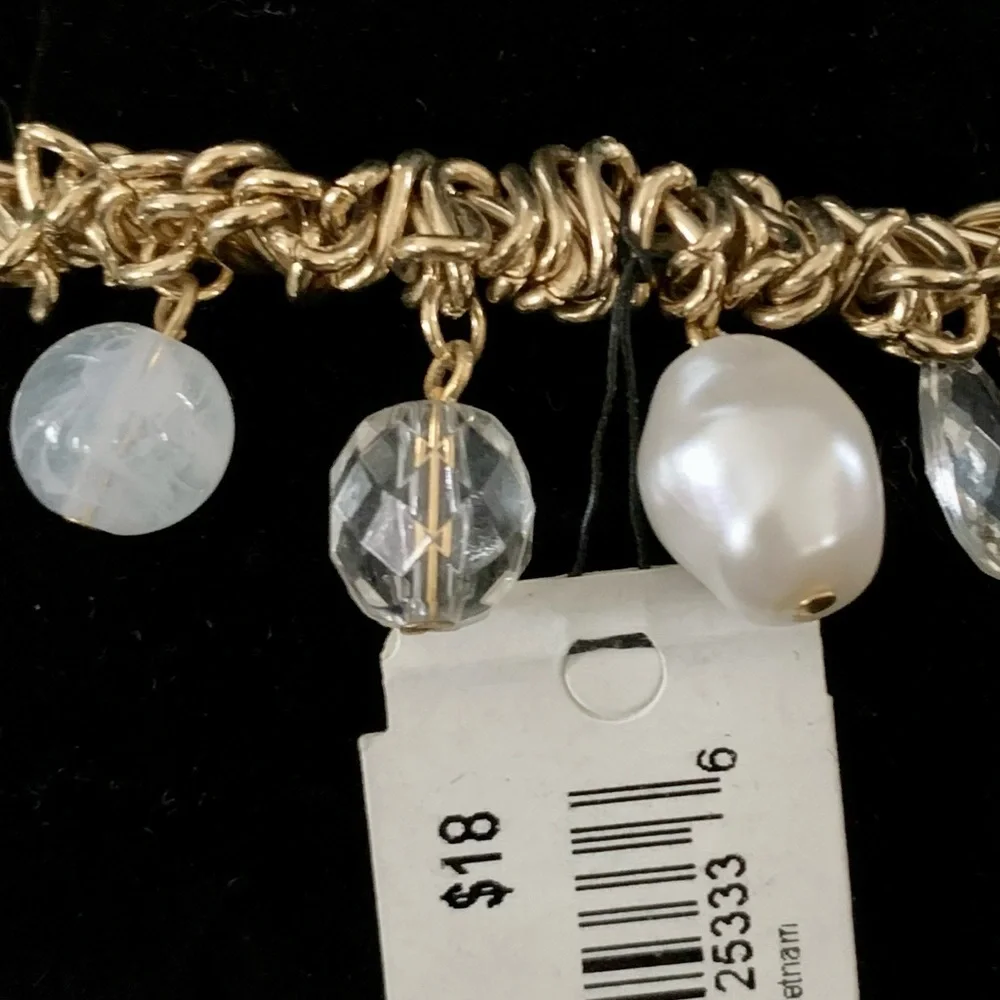 🐟 Freshwater Pearl Faceted & Smooth Bead Gold Tone Stretch Bracelet Cookie Lee - Picture 5 of 6